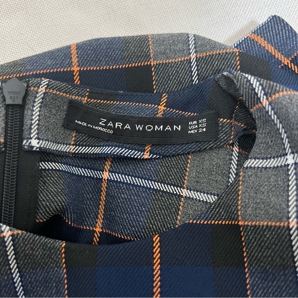 Zara Plaid Asymmetrical Ruffle Top Back Zip Preppy Modern Size XS **Has Flaw - Picture 9 of 15